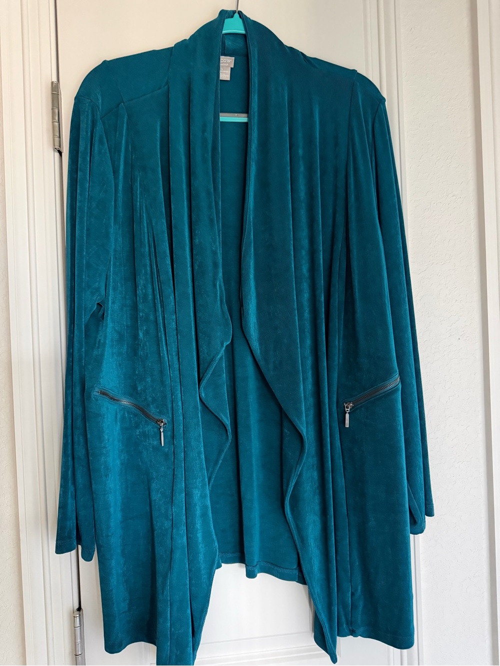 Chicos Travelers Teal Open-Front Draped Women's Jacket Size 4 (XXL)